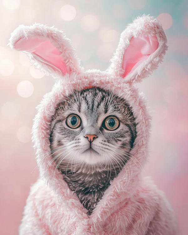 Tabby Cat in Bunny Costume