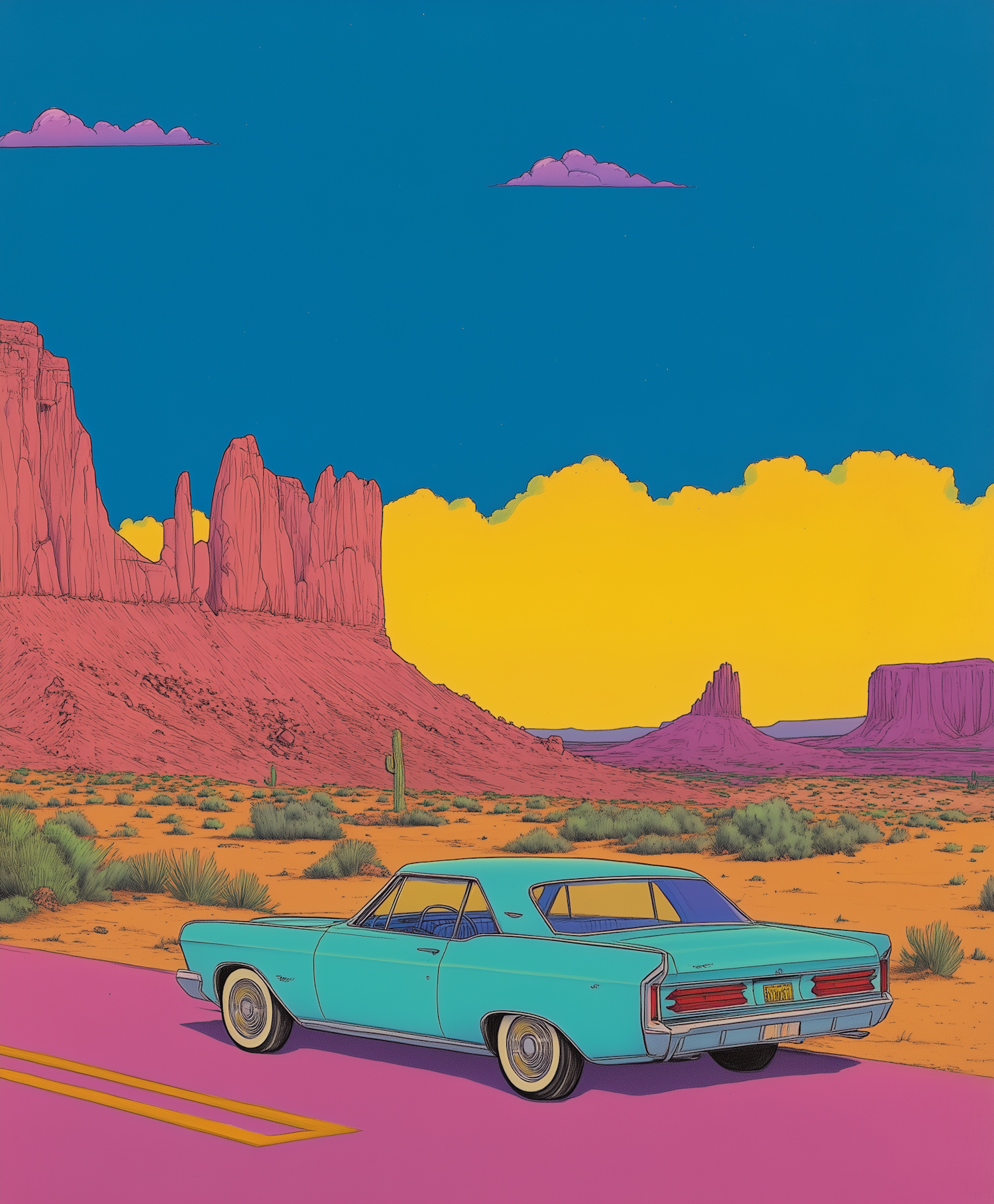 Surreal Desert Landscape with Classic Car