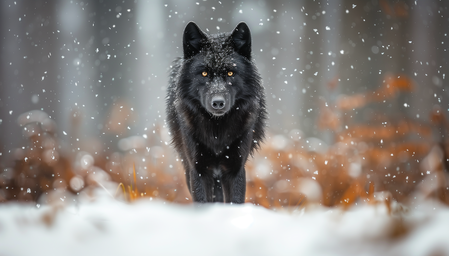 Majestic Black Wolf in Snow