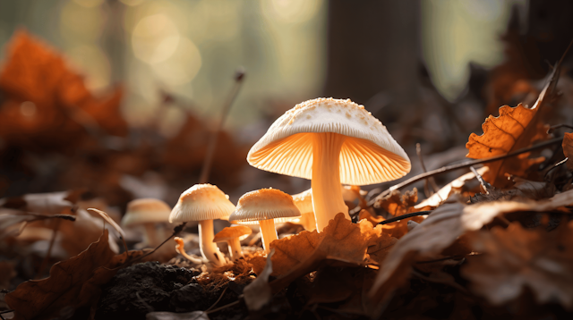 Mushrooms in Autumn Forest