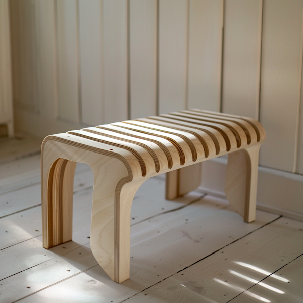 Modern Wooden Bench in a White Room