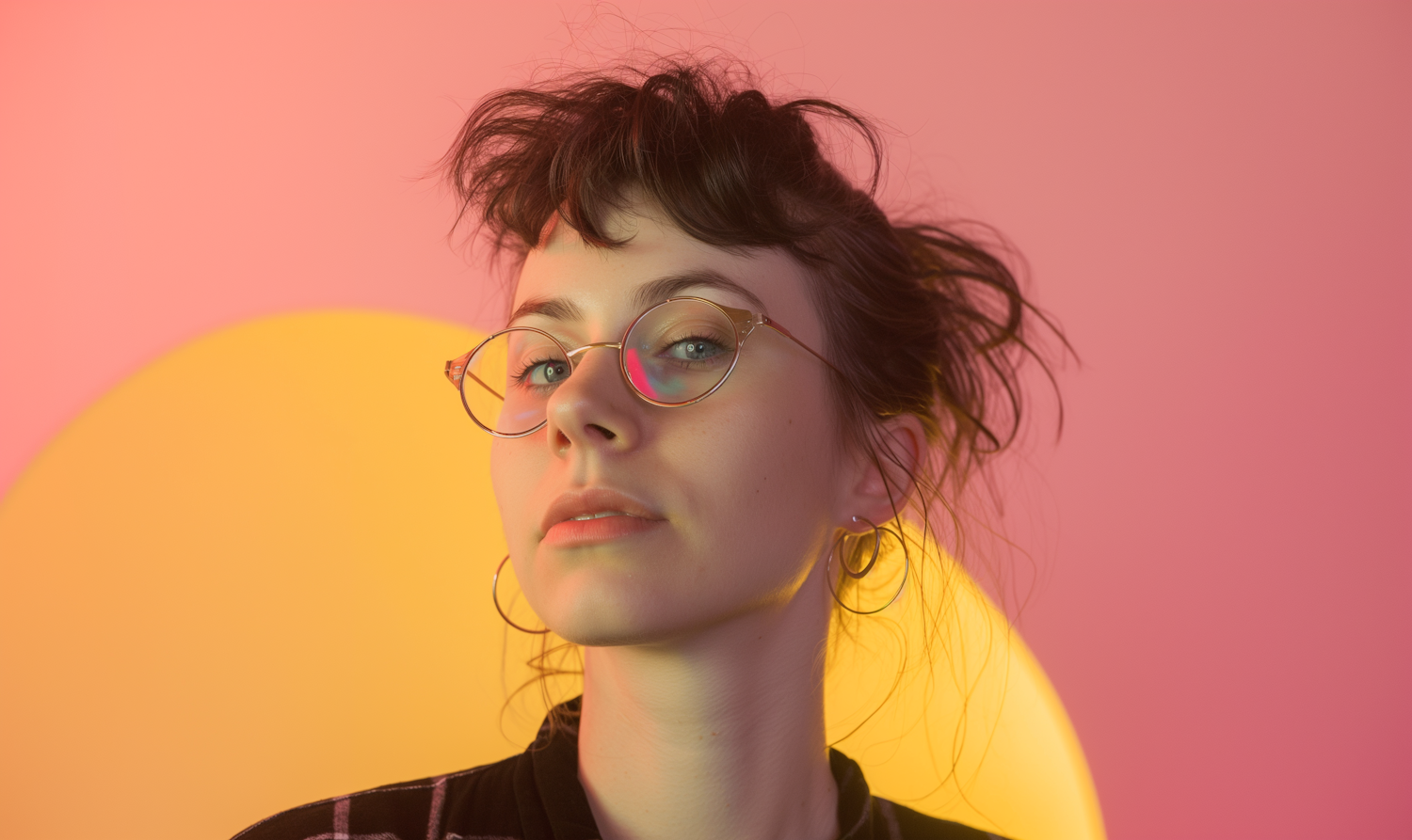 Contemporary Portrait of a Young Woman with Pink Backdrop