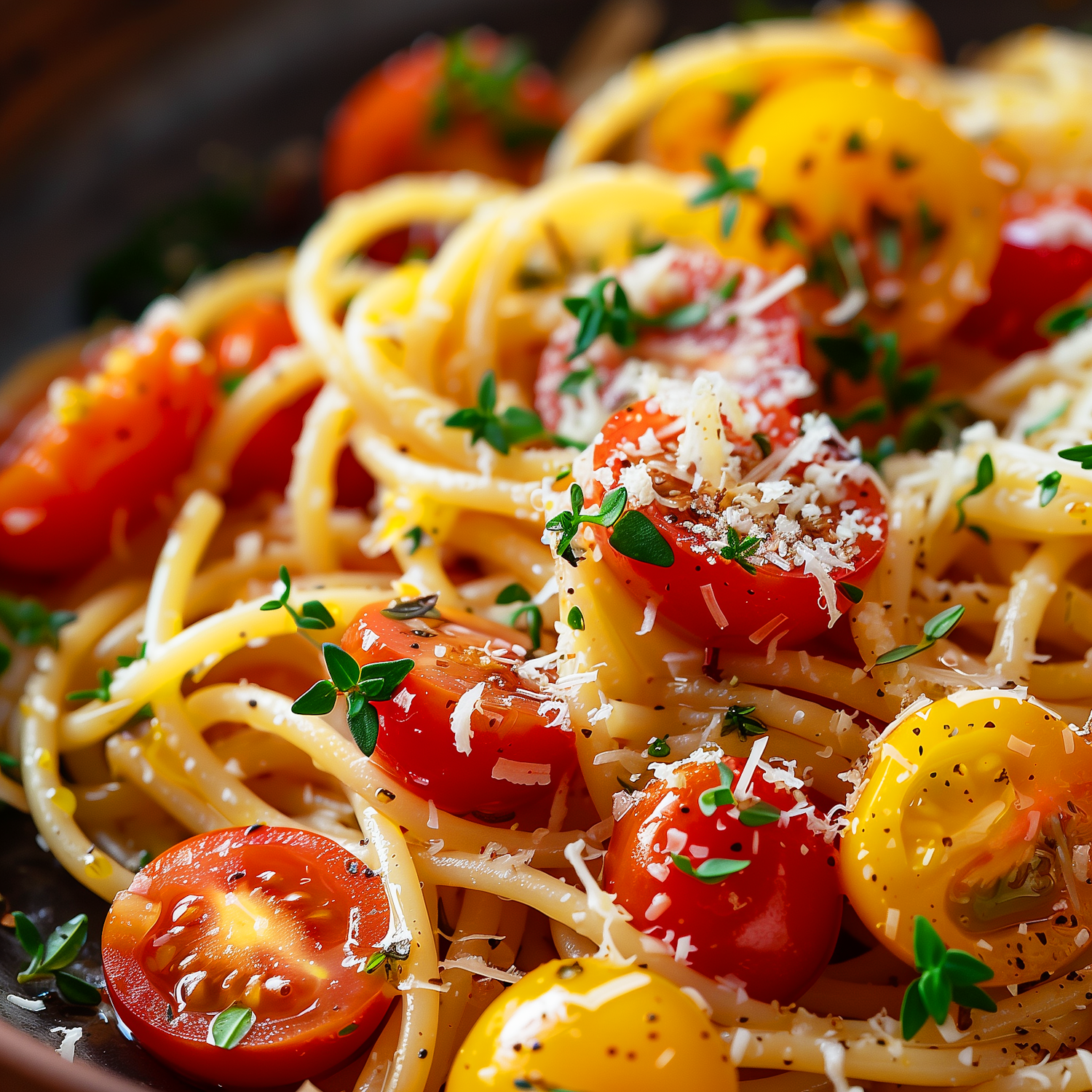 Appetizing Plate of Spaghetti Pasta with Garnishes