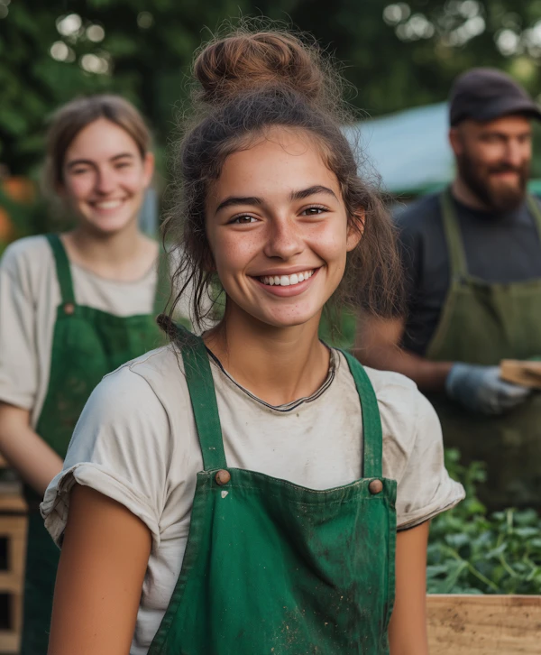 Smiling Woman in Green Apron