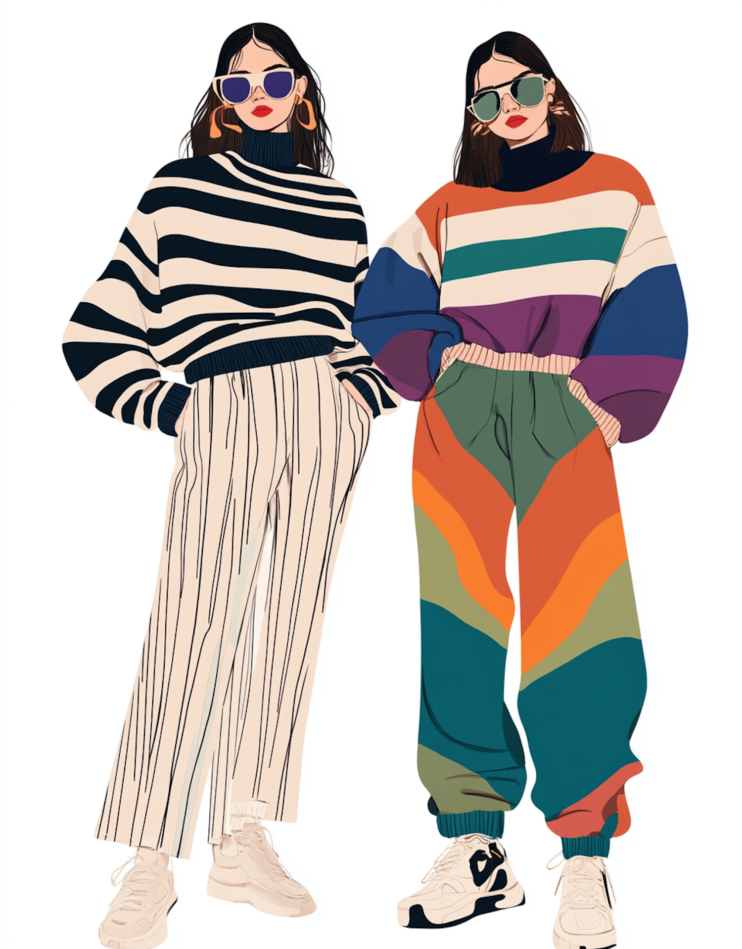 Fashionable Duo in Bold Sweaters