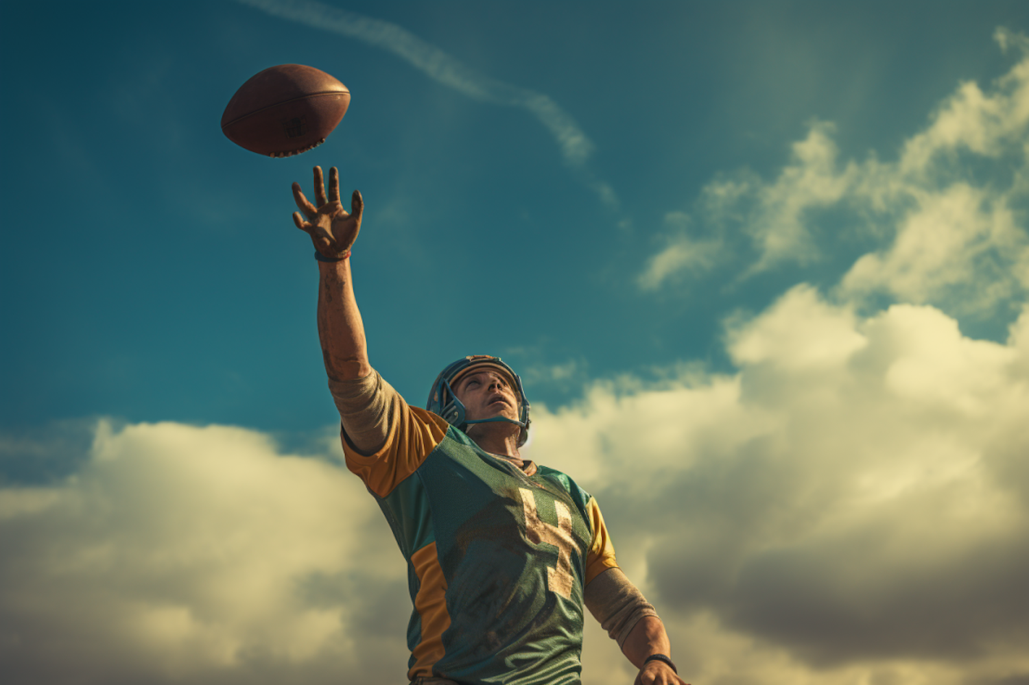 Athlete in Action: Catching the Football at Dusk