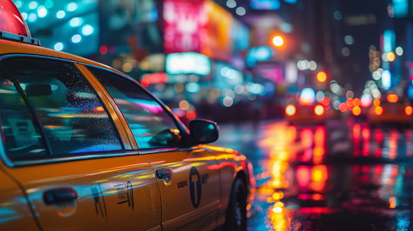 Neon-Nocturne Taxi Reflections