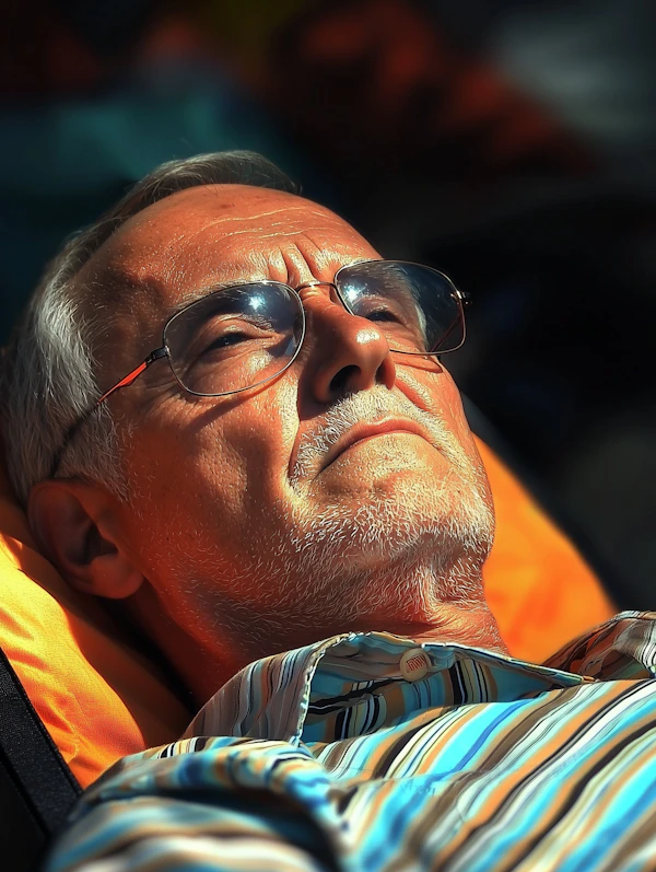 Contemplative Older Man in Sunlight