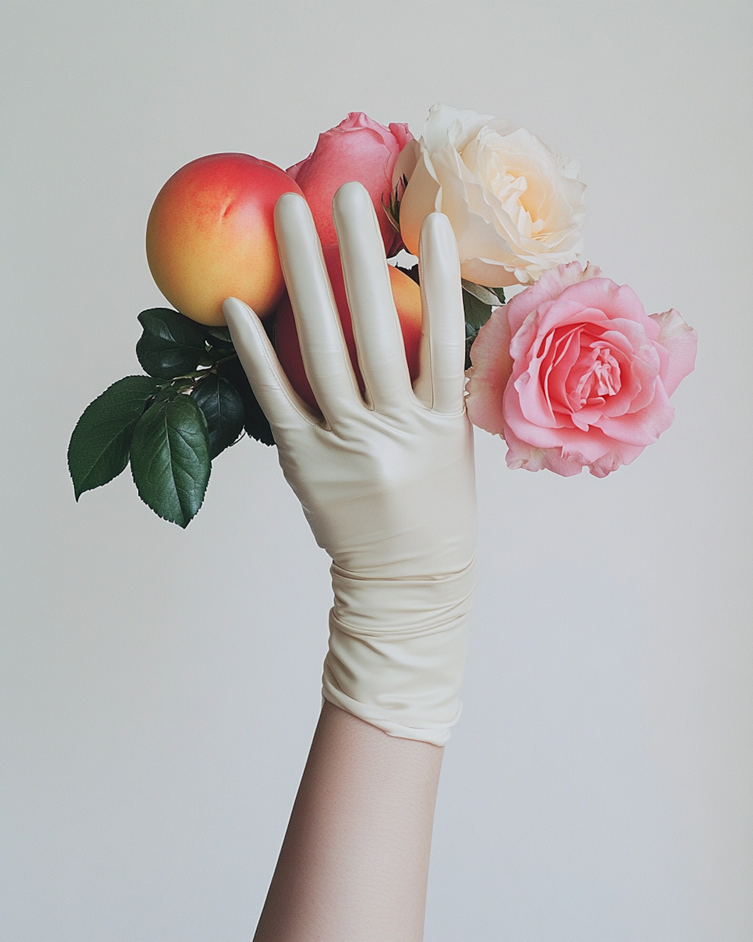 Gloved Hand with Roses and Peaches