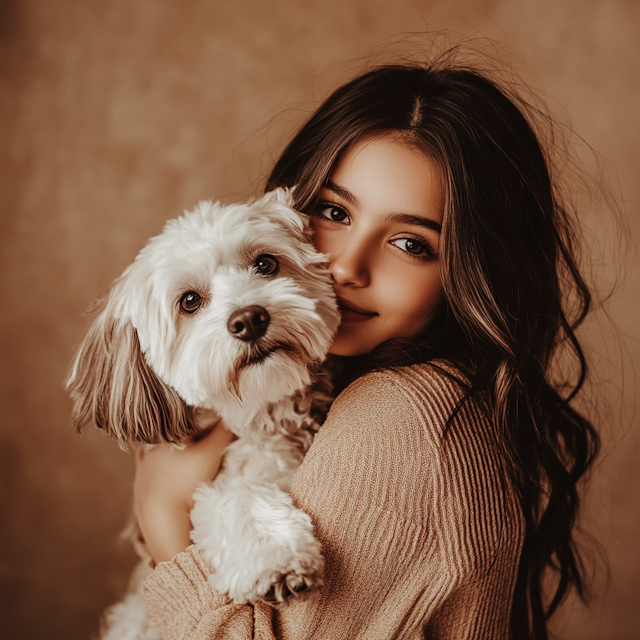 Girl with Fluffy White Dog