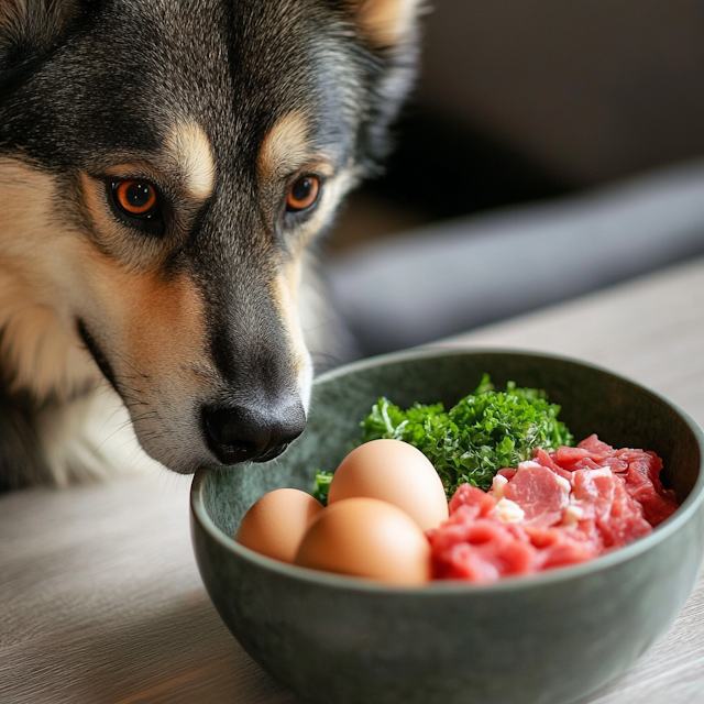 Dog Gazing at Raw Ingredients