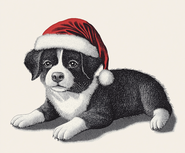 Festive Puppy in Santa Hat