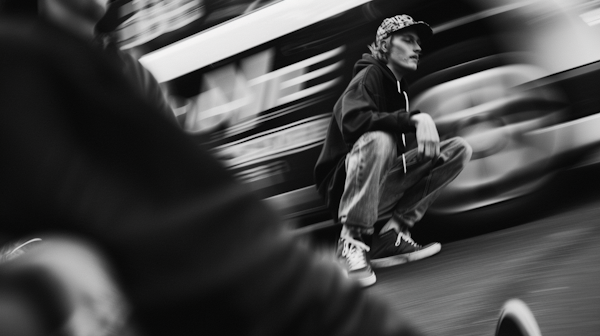 Man Crouching in Subway Station