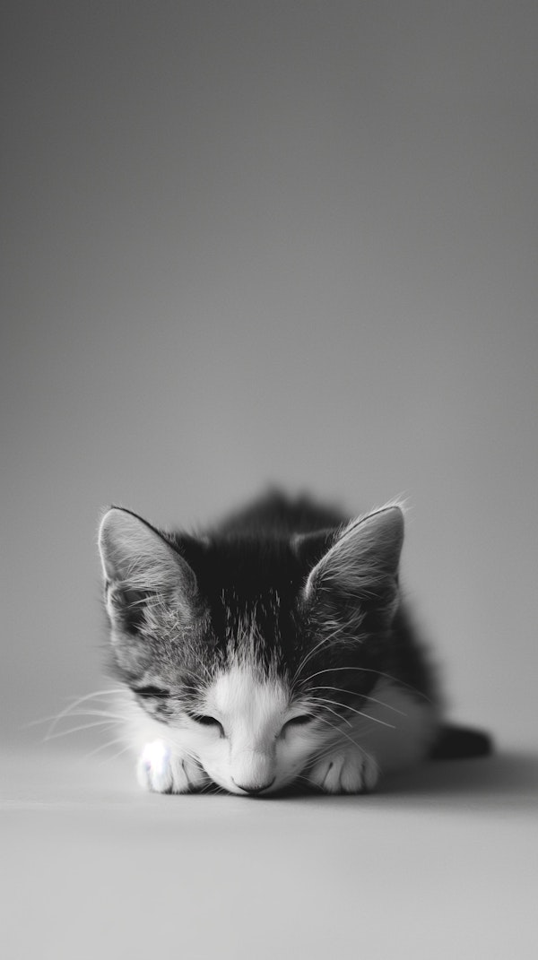 Contemplative Kitten in Black and White