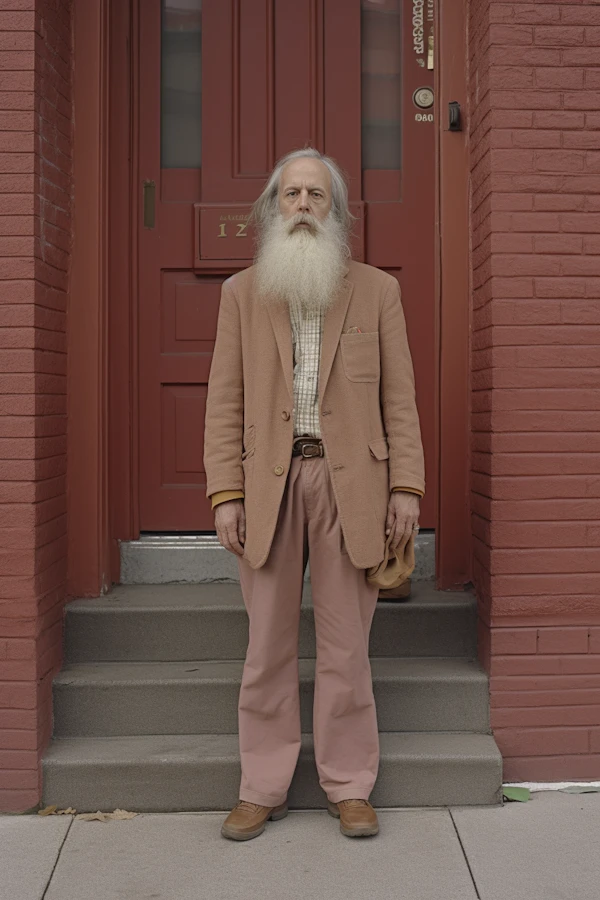 Elderly Man in Front of Red-Bricked Building