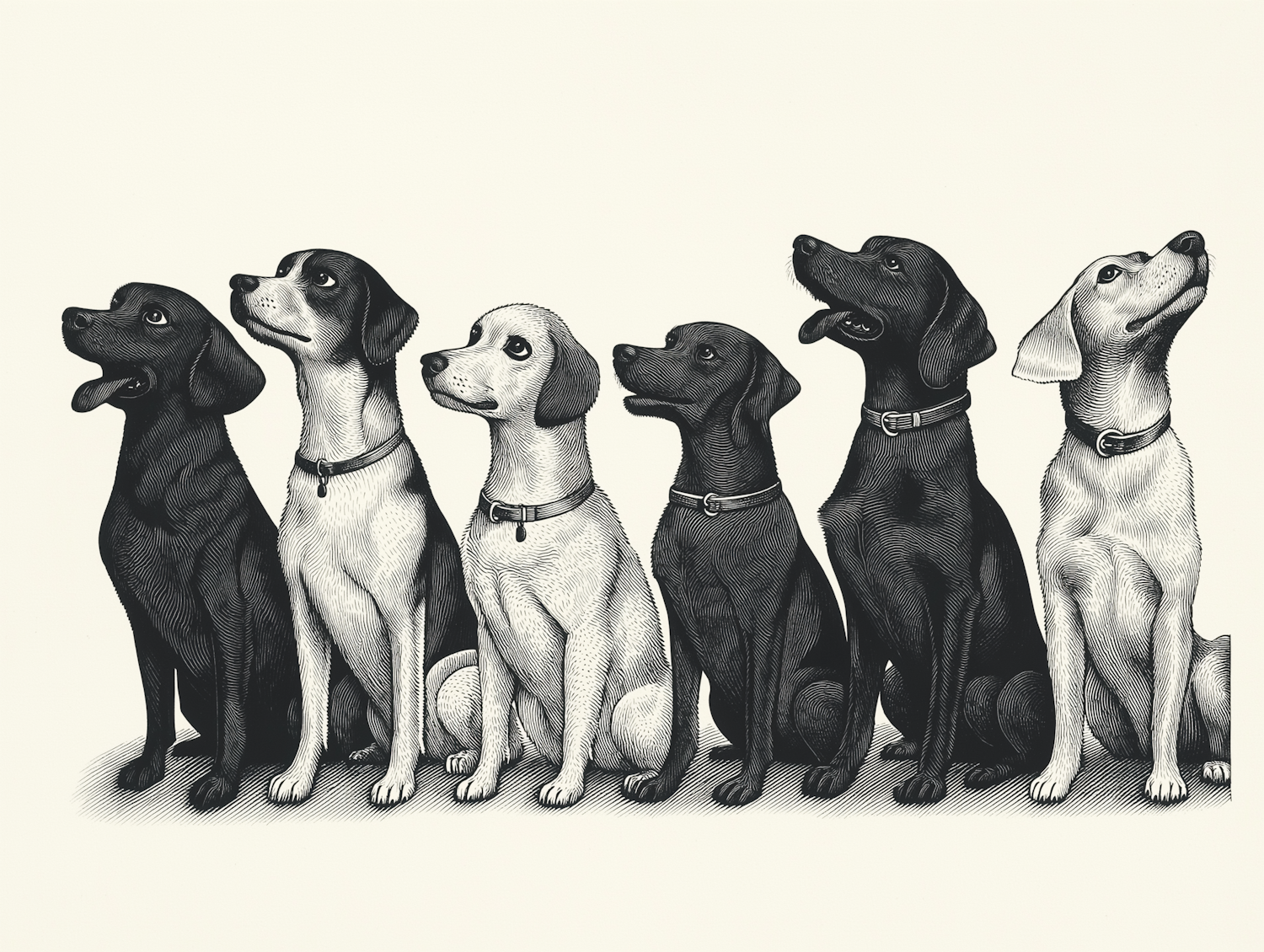 Lineup of Six Diverse Dogs