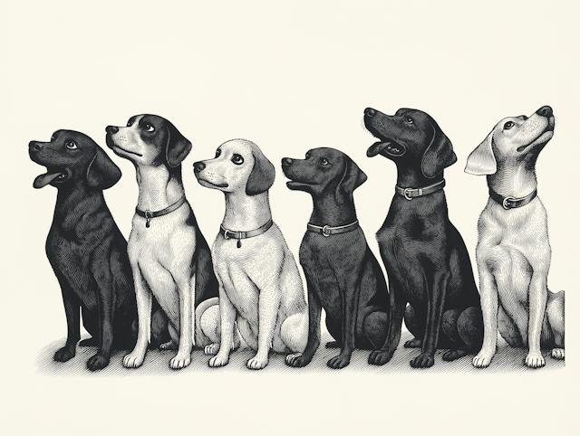 Lineup of Six Diverse Dogs