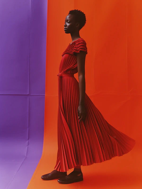Fashion Portrait of Woman in Red Dress