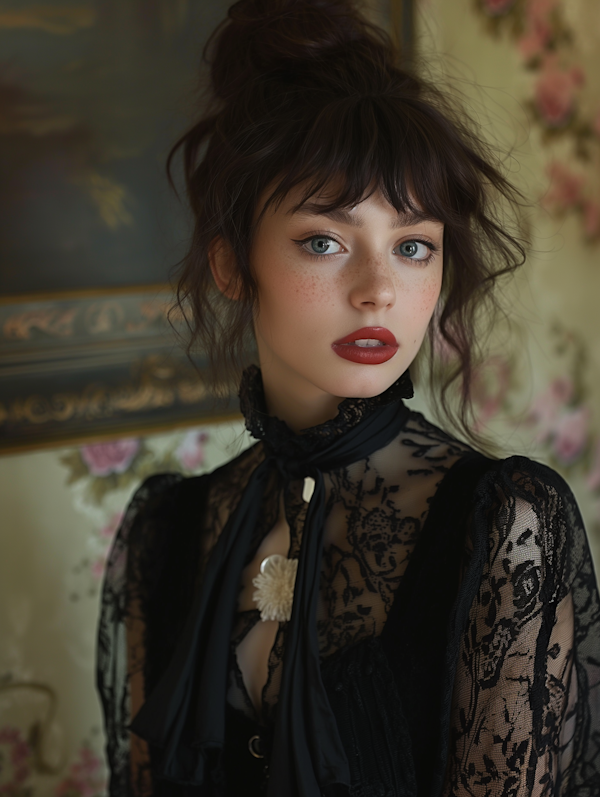 Captivating Gaze in Vintage Setting