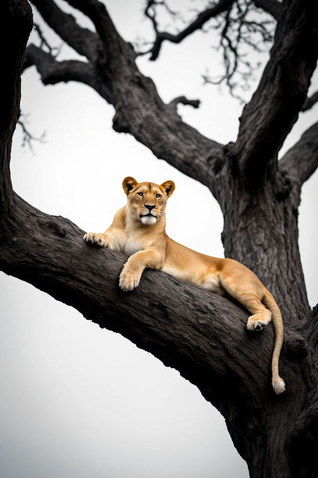 Lioness on Tree Branch