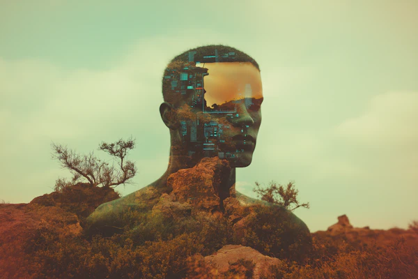 Double Exposure Human Silhouette with Landscape