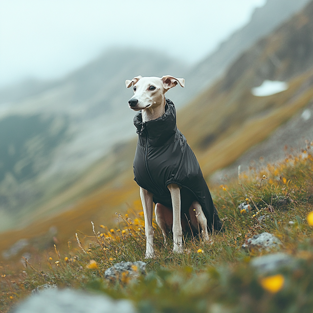 Dog on Grassy Hillside