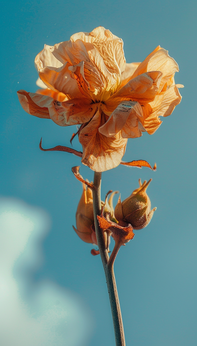 Solitary Orange Flower Against Blue Sky