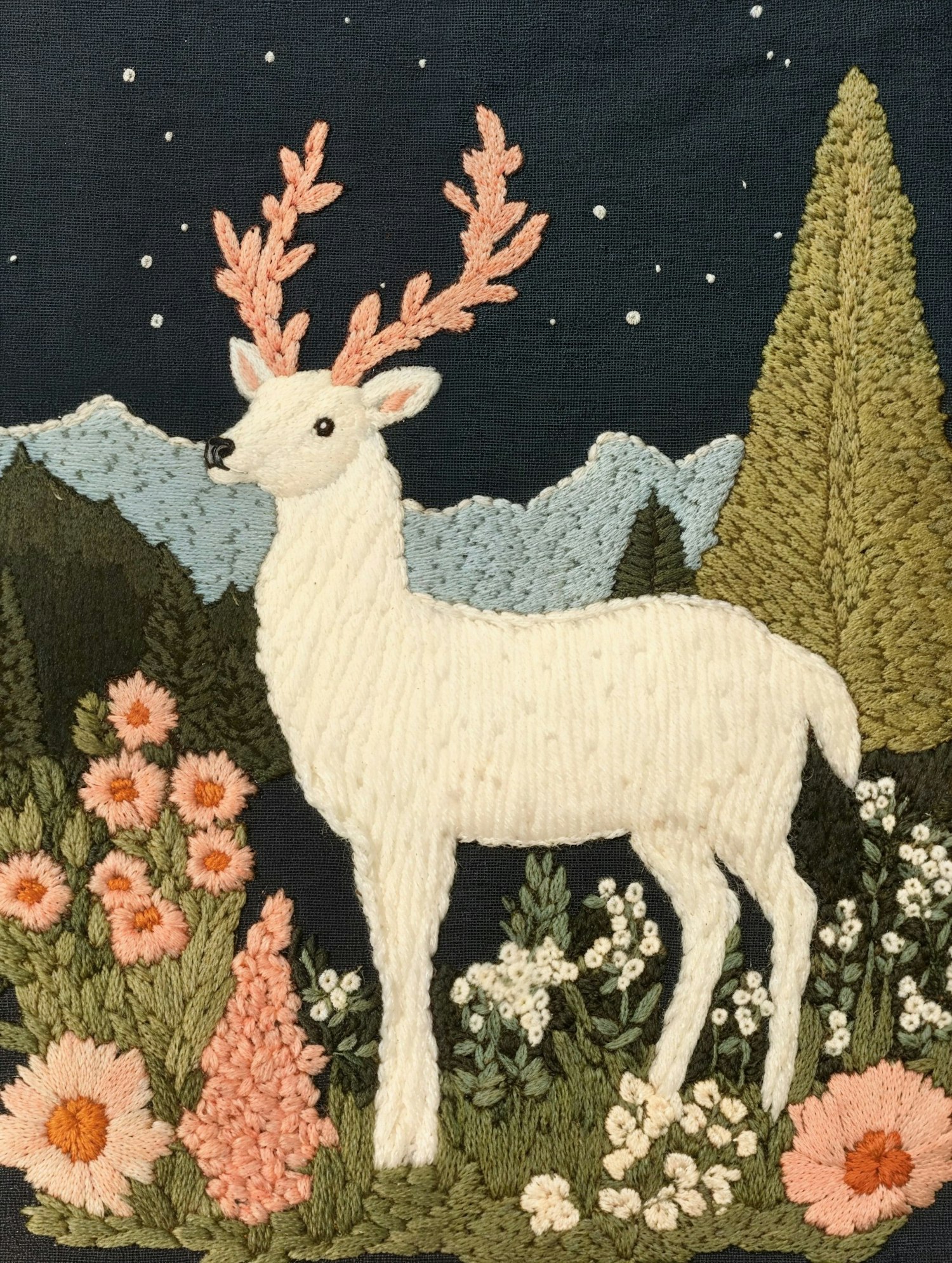 Embroidered Deer with Coral Antlers