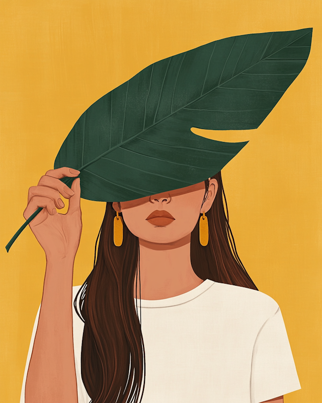 Woman with Leaf Illustration