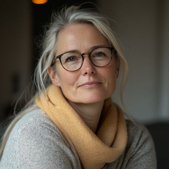 Contemplative Mature Woman with Glasses