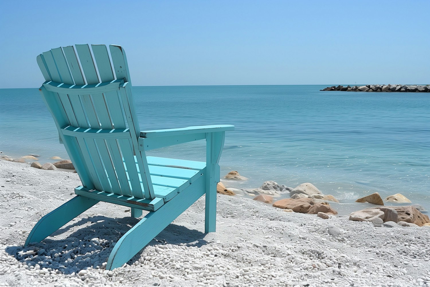 Solitary Teal Adirondack Chair on Tranquil Beach