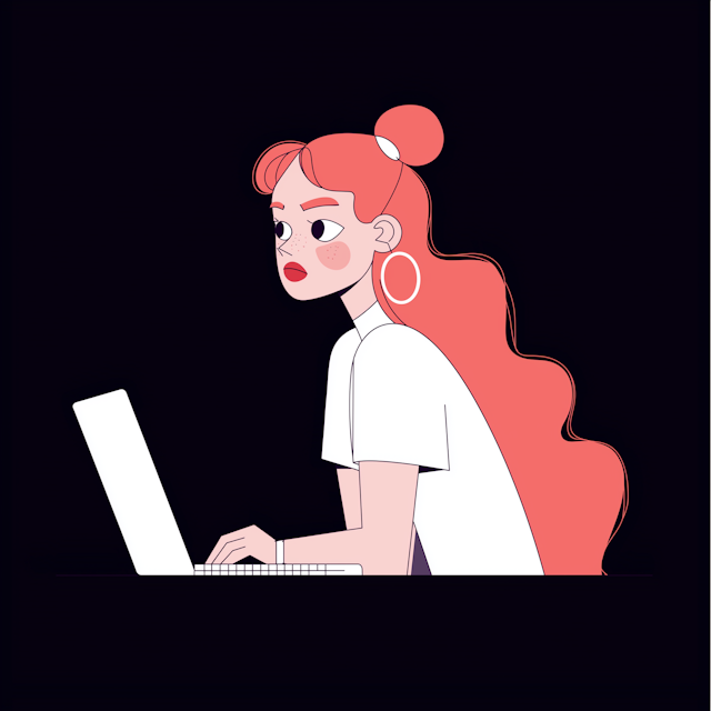 Illustration of Woman Working on Laptop