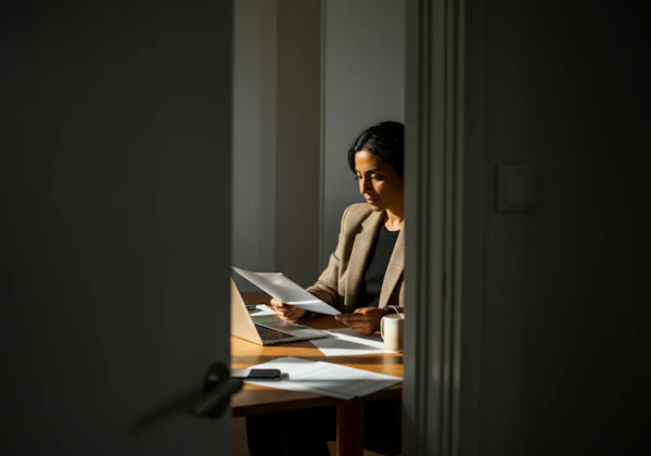 Woman Reading at Desk