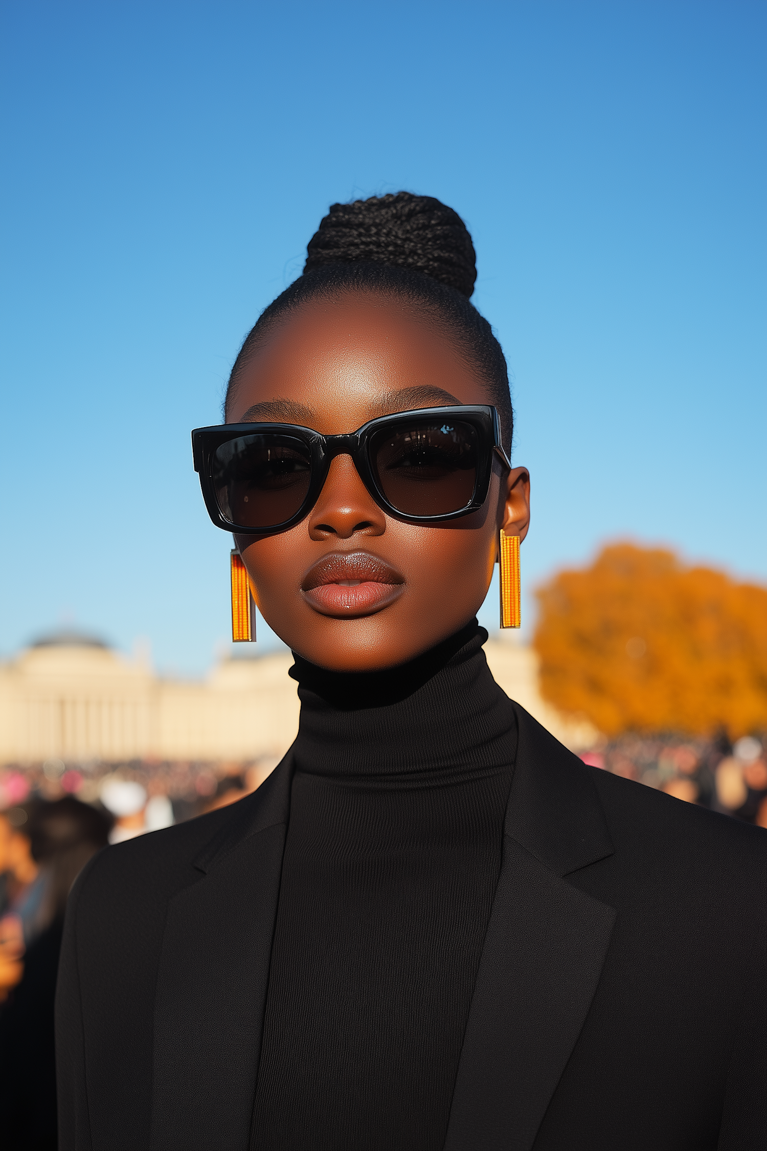 Fashionable Individual with Sunglasses and Yellow Earrings