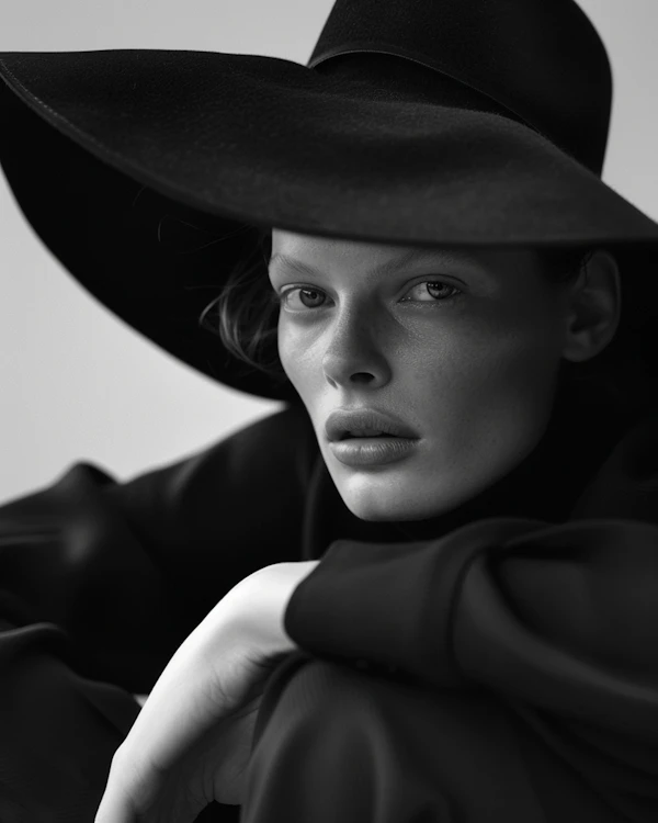 Dramatic Portrait with Wide-Brimmed Hat