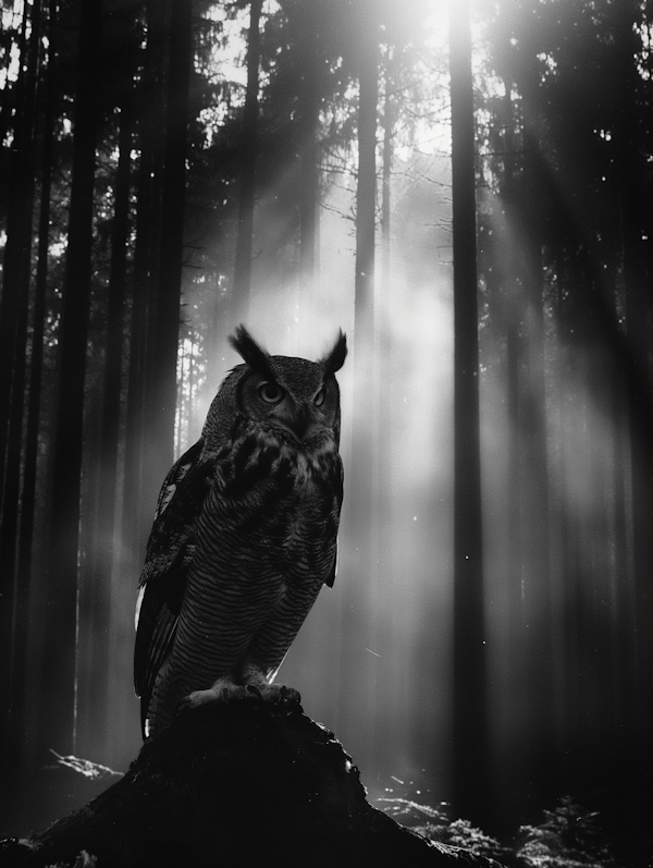 Majestic Owl in Misty Forest