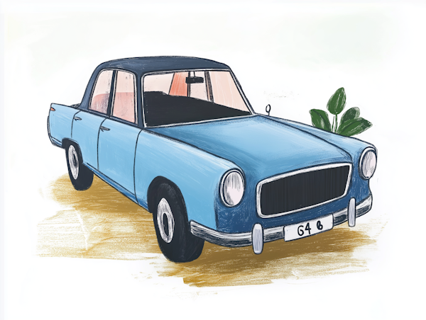 Vintage Blue Car Illustration