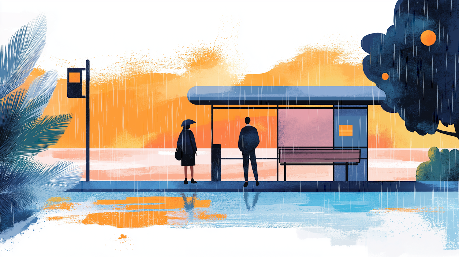 Rainy Bus Stop Illustration