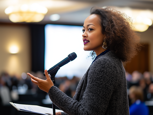 Woman Speaking at Formal Event