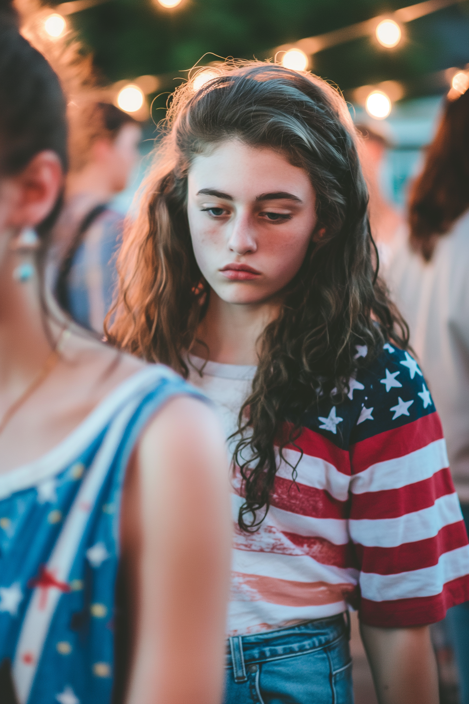 Contemplative Young Woman at Outdoor Festival