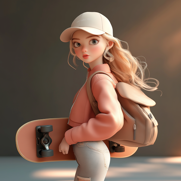 Serene Skateboarder Girl in Pastel