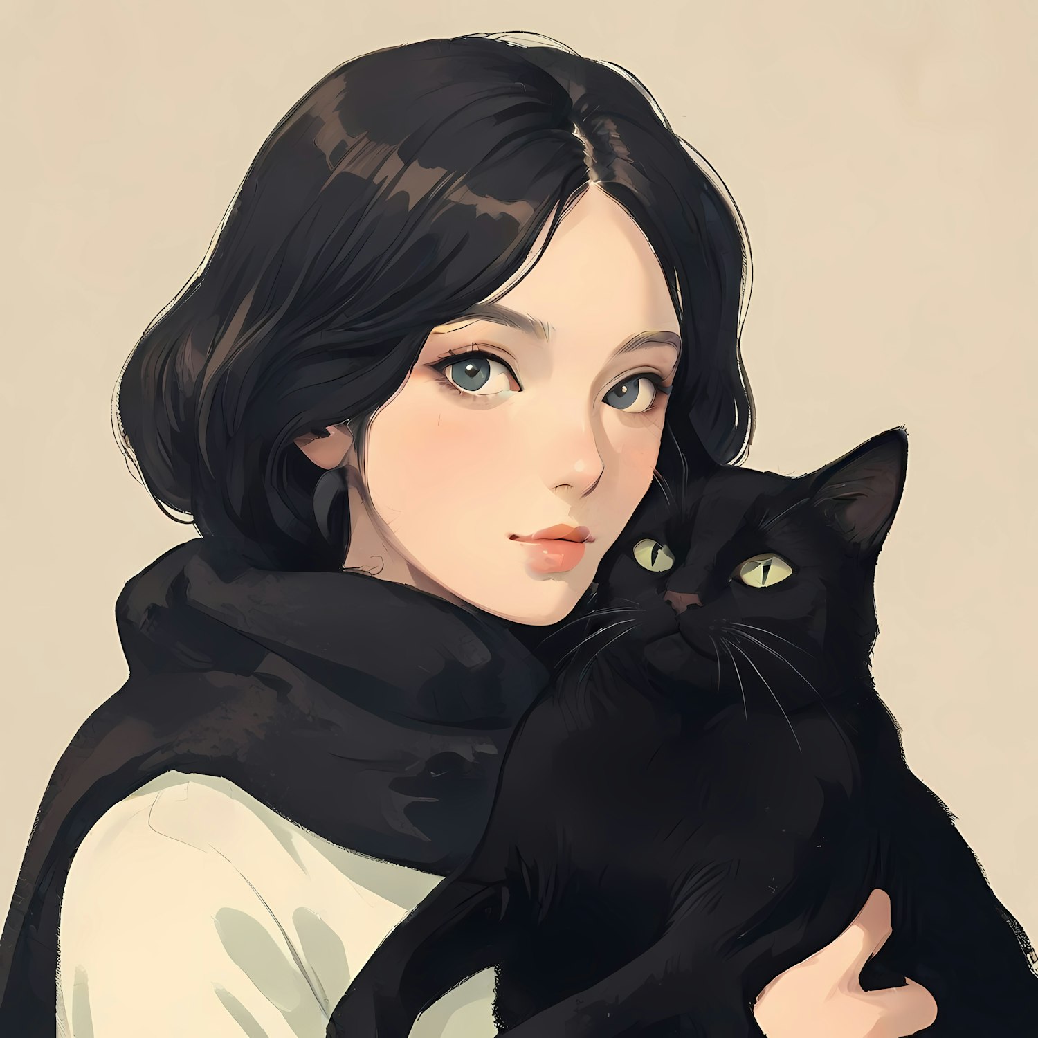 Woman with Black Cat