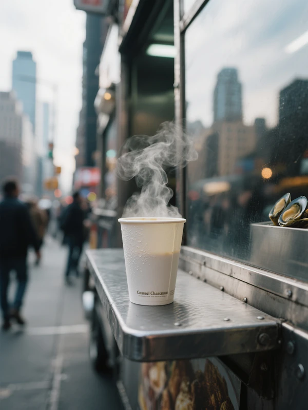 Steaming Coffee in City