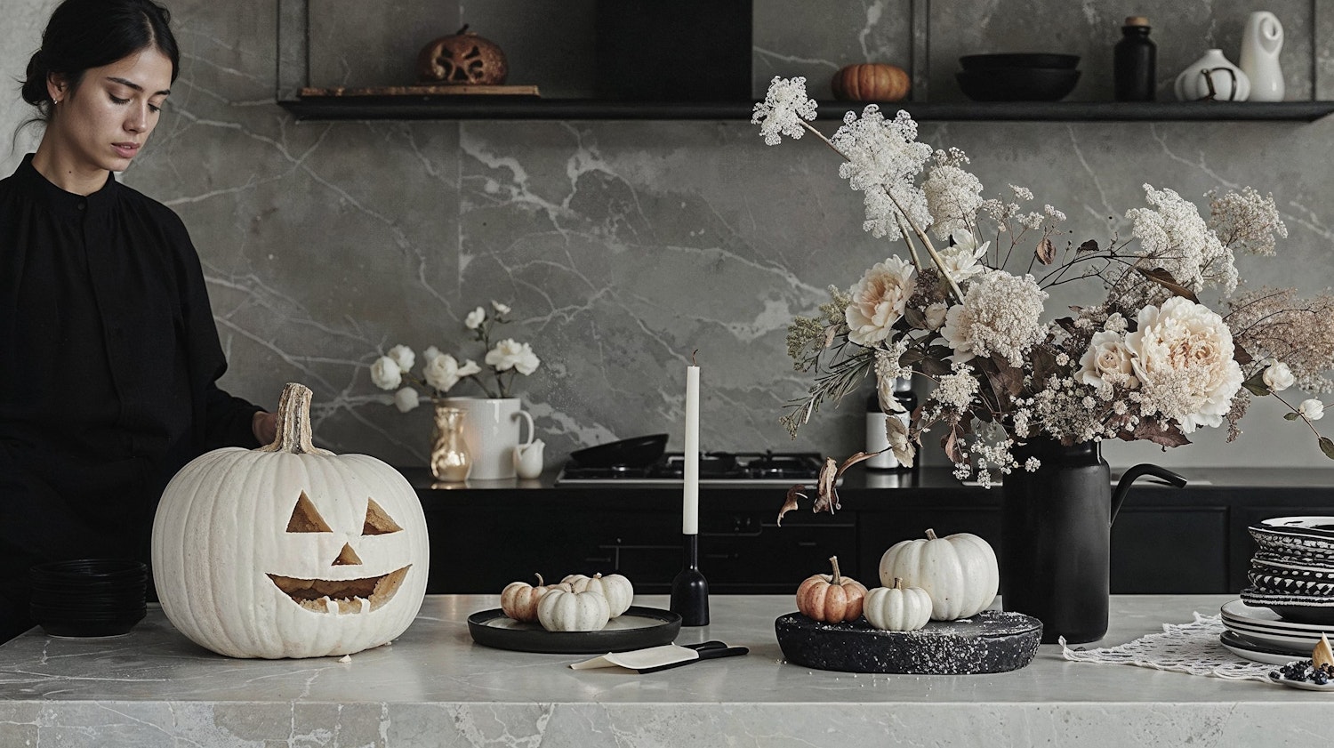 Elegant Halloween-Themed Kitchen Scene