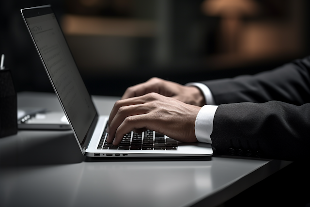 Professional Hands Typing on Laptop