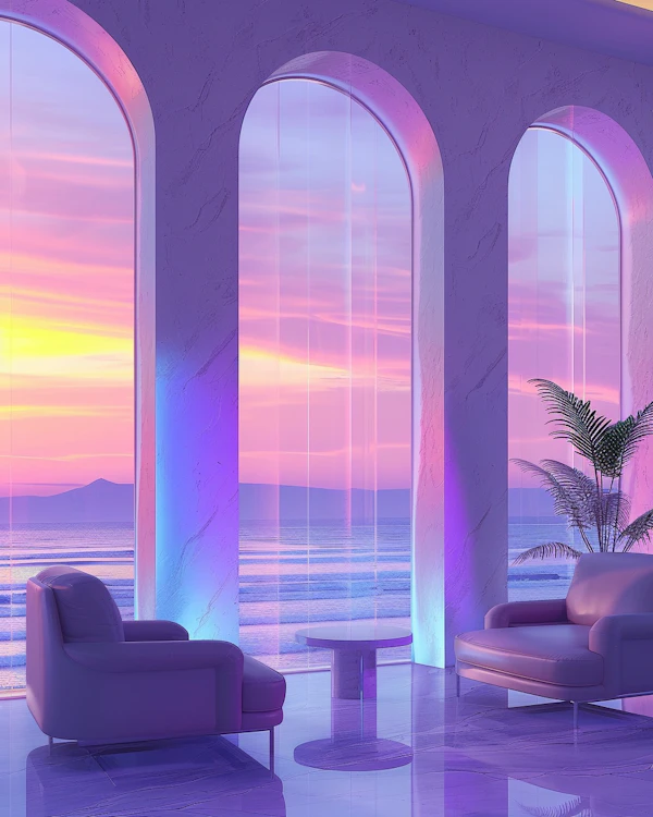 Serene Interior with Sunset View