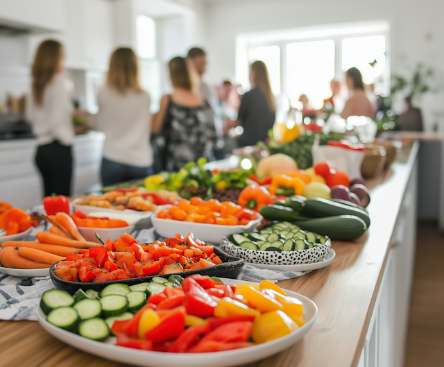 Vibrant Vegetable Display at Social Gathering