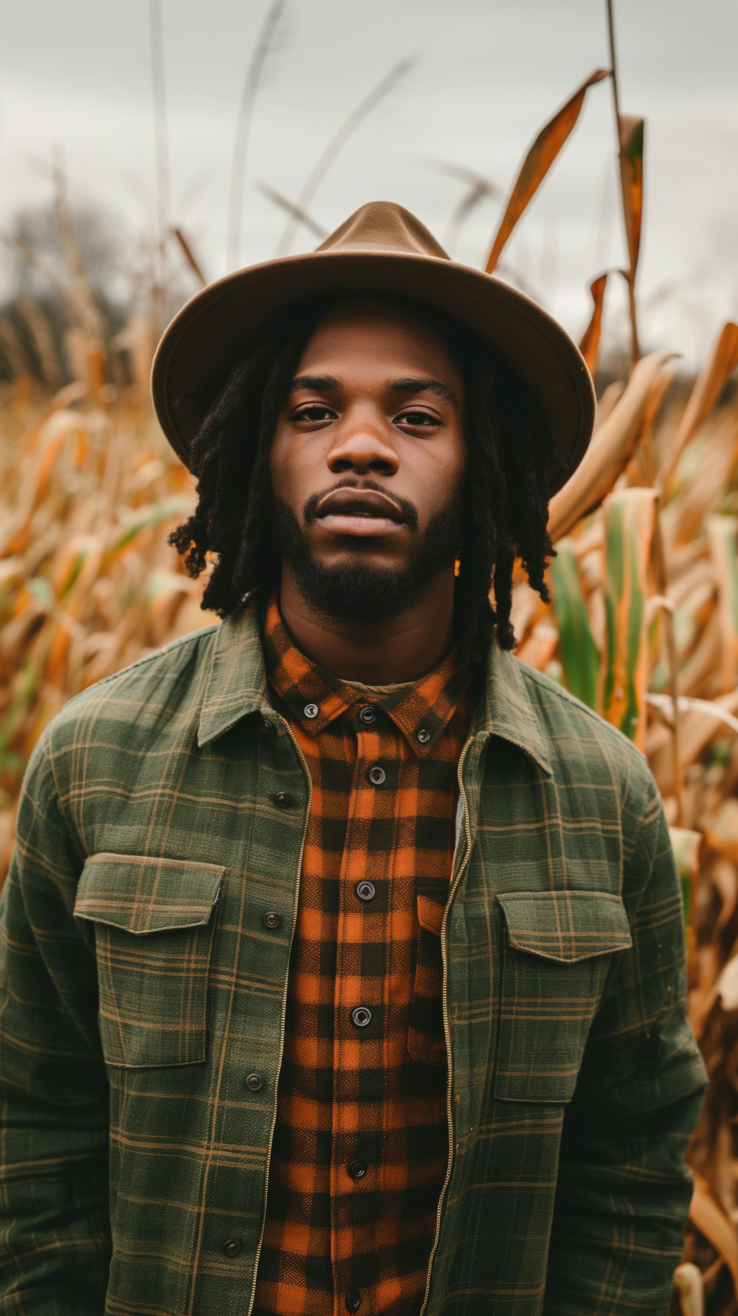 Man in Field of Tall Plants