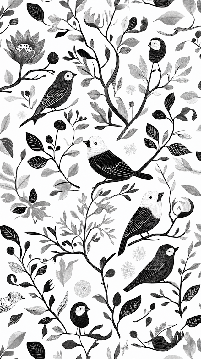 Stylized Birds on Branches