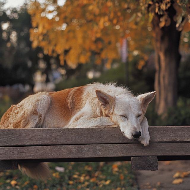 Sleeping Dog on Bench